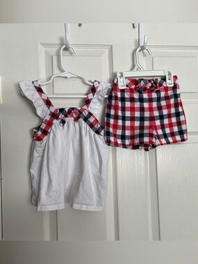 Tommy Bahama Girls 4T White Top and Shorts with Red and Navy Check Set